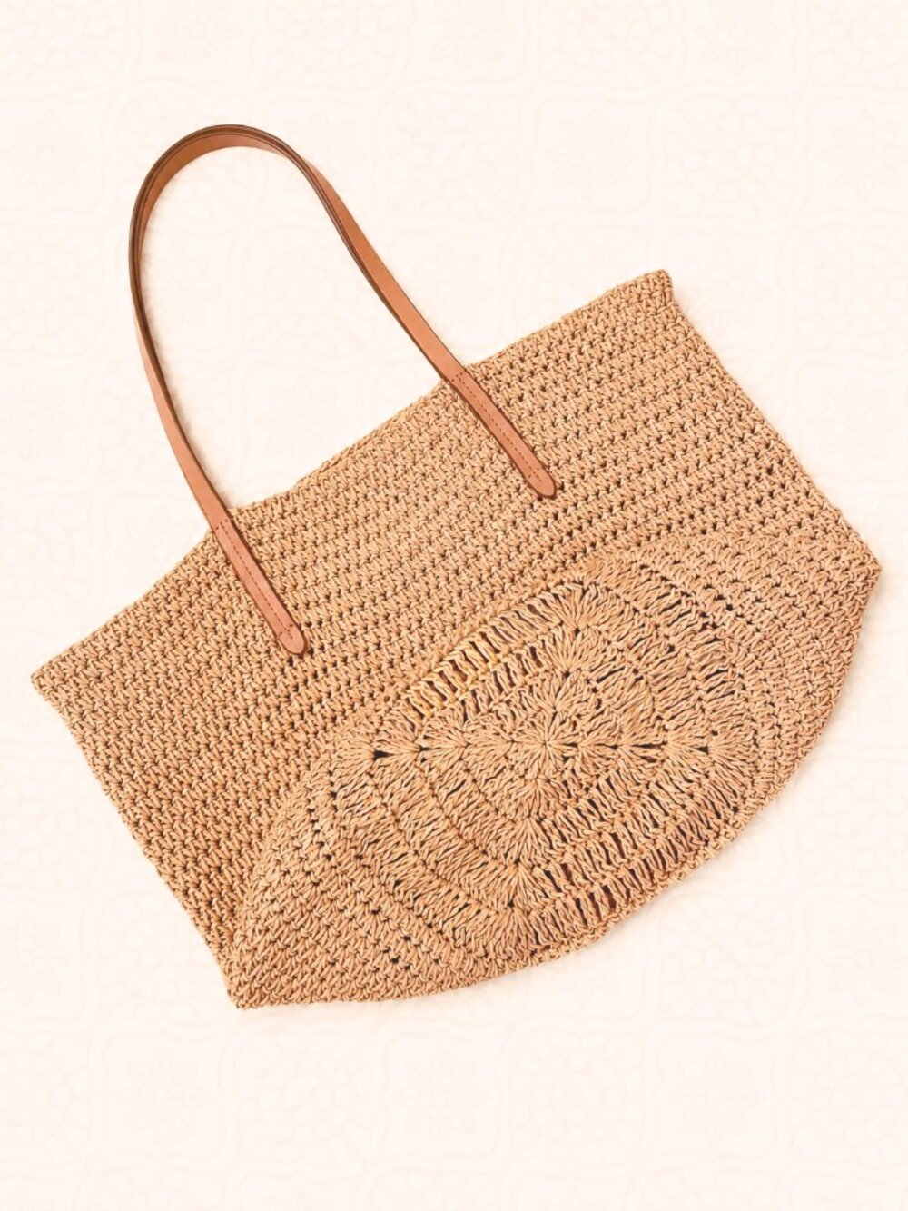 NWOT J. Crew Woven Straw Market Tote Large Packable Bag With Leather Straps - Picture 5 of 10
